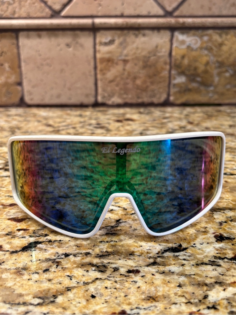 El Legendo Shield Sunglasses - White Frame with Mirrored Rainbow Lens